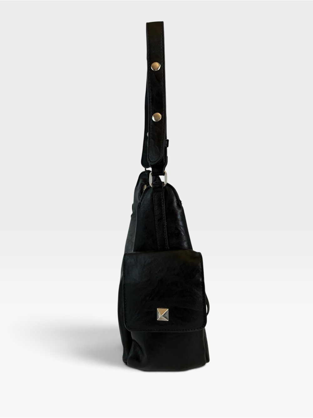 CK&HR Black Shoulder Bag Hobo Purse Y2K Slouchy Multi Pocket - Picture 4 of 6